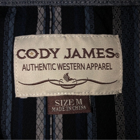 Cody James Mens Size Medium Western Cowboy Shirt Snaps Long Sleeve Blue Striped - Picture 2 of 9